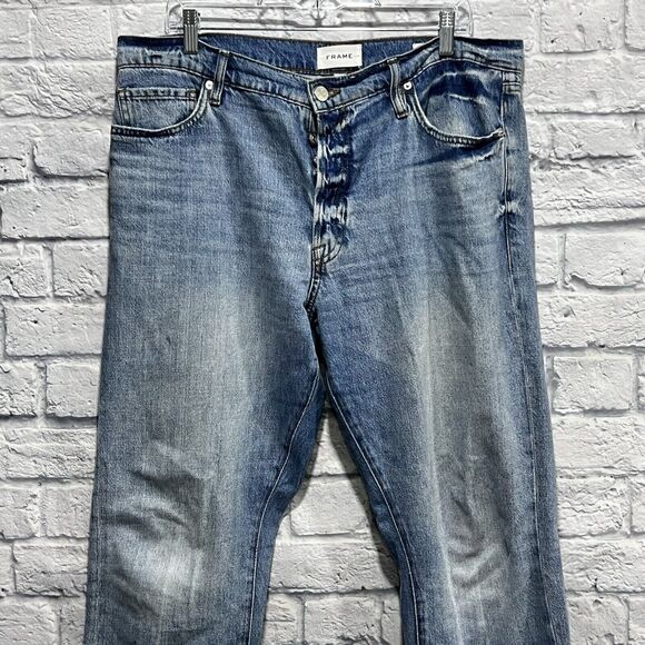 Frame Denim Jeans Blue Straight Medium Wash Distressed Le Slouch Sz 31 (38X29) - Picture 4 of 10